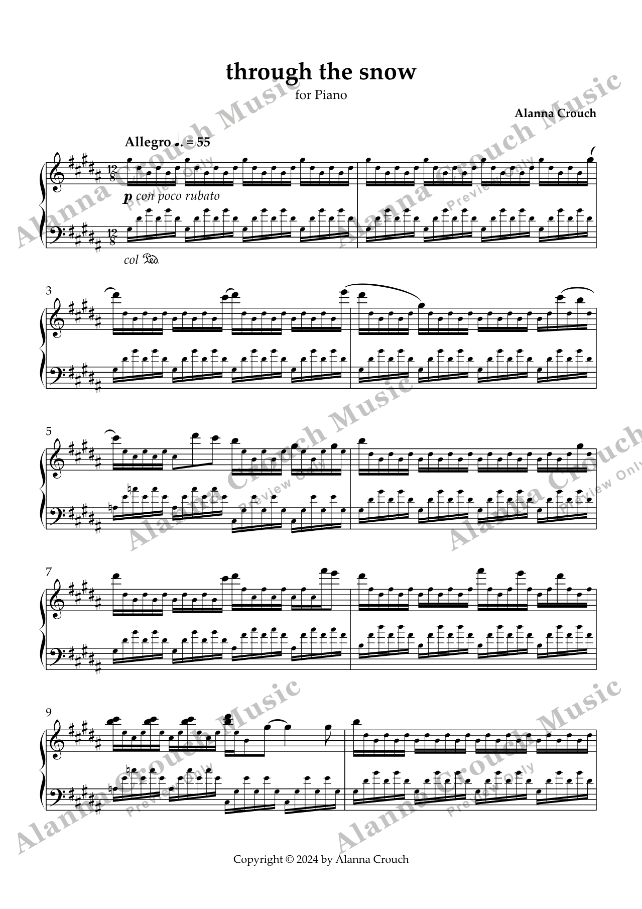 Score page 1 preview of Through the Snow sheet music